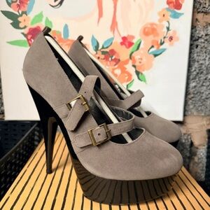 Elegant Taupe Double Strap Heels